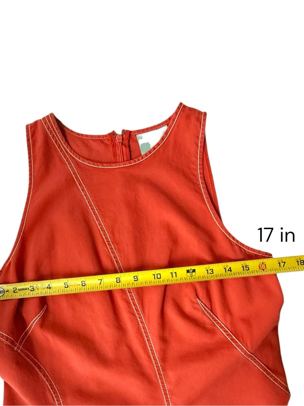 Maeve Anthropologie Dress Women Size 8 Orange Contrast Stitch Asymmetric Hem - Picture 6 of 12